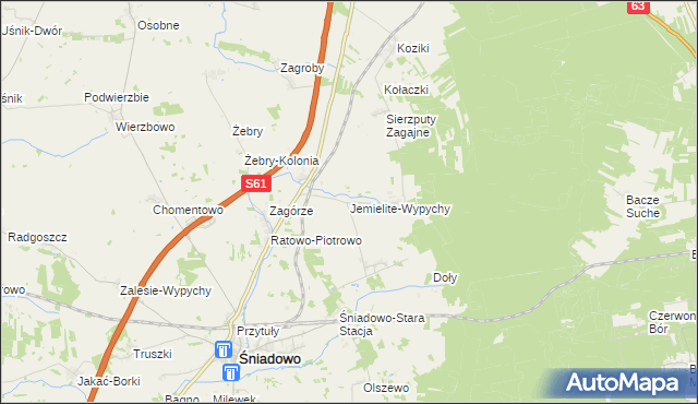 mapa Jemielite-Wypychy, Jemielite-Wypychy na mapie Targeo