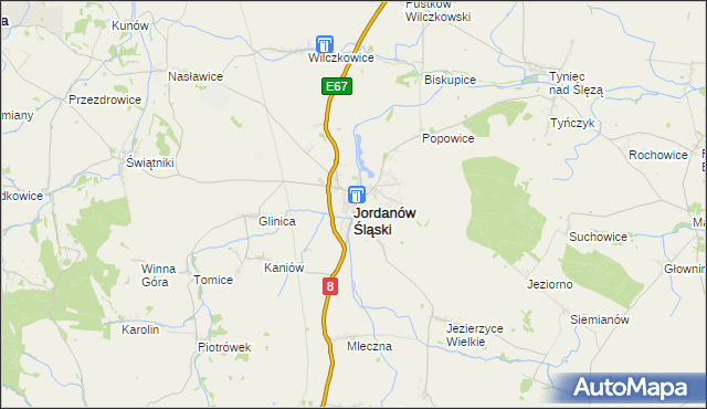 mapa Jordanów Śląski, Jordanów Śląski na mapie Targeo