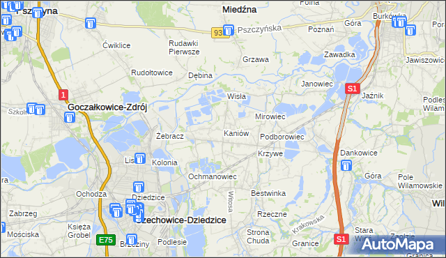 mapa Kaniów gmina Bestwina, Kaniów gmina Bestwina na mapie Targeo