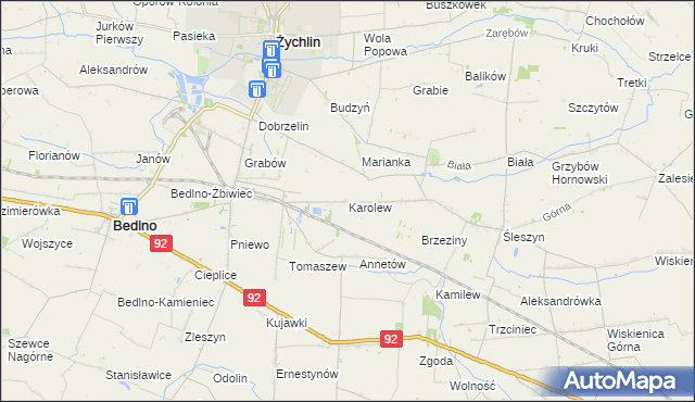 mapa Karolew gmina Bedlno, Karolew gmina Bedlno na mapie Targeo