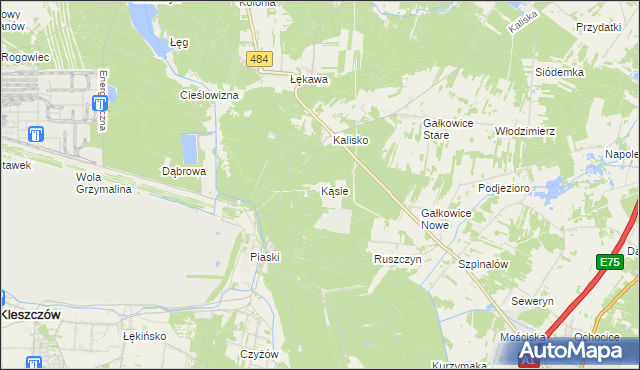 mapa Kąsie gmina Bełchatów, Kąsie gmina Bełchatów na mapie Targeo