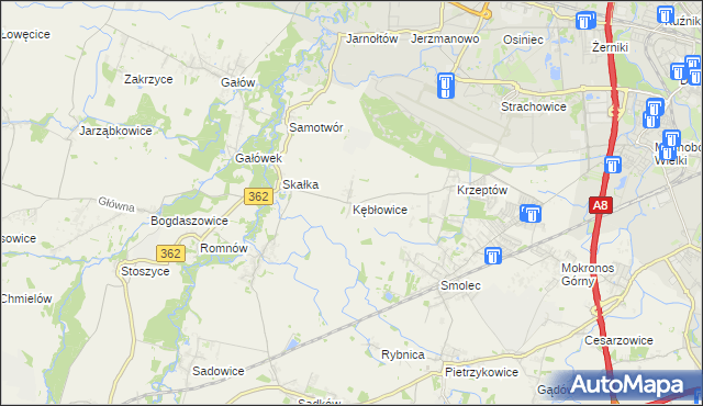 mapa Kębłowice gmina Kąty Wrocławskie, Kębłowice gmina Kąty Wrocławskie na mapie Targeo