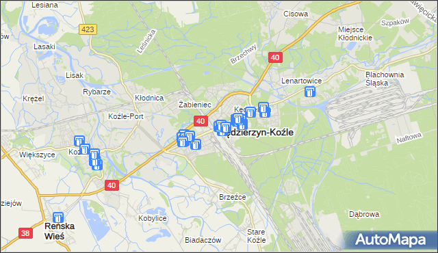 mapa Kędzierzyna-Koźle, Kędzierzyn-Koźle na mapie Targeo