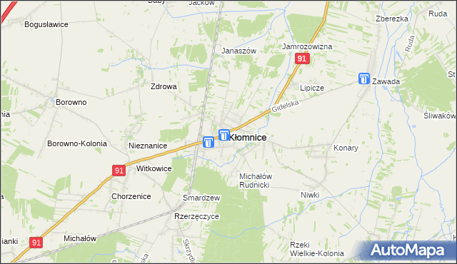 mapa Kłomnice, Kłomnice na mapie Targeo