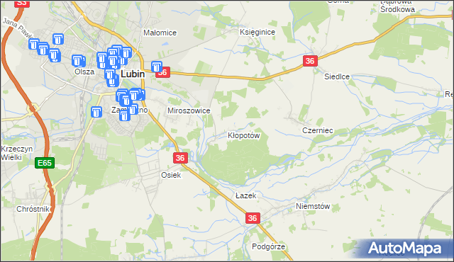 mapa Kłopotów gmina Lubin, Kłopotów gmina Lubin na mapie Targeo
