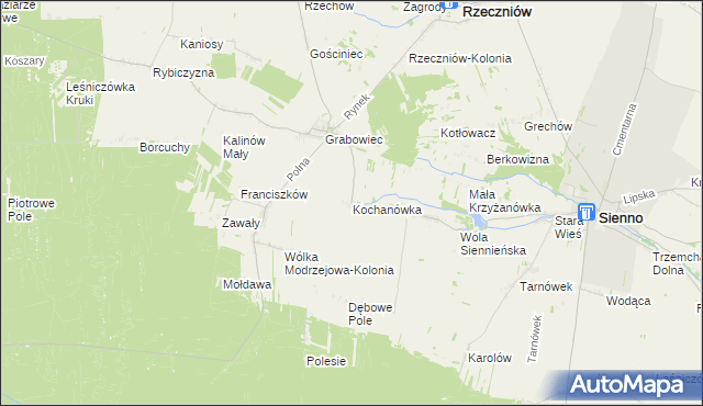 mapa Kochanówka gmina Sienno, Kochanówka gmina Sienno na mapie Targeo