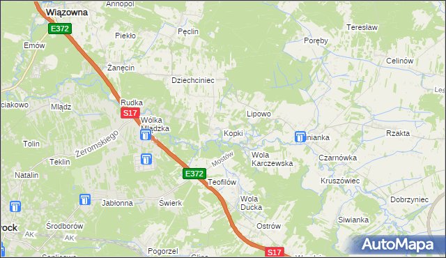 mapa Kopki gmina Wiązowna, Kopki gmina Wiązowna na mapie Targeo