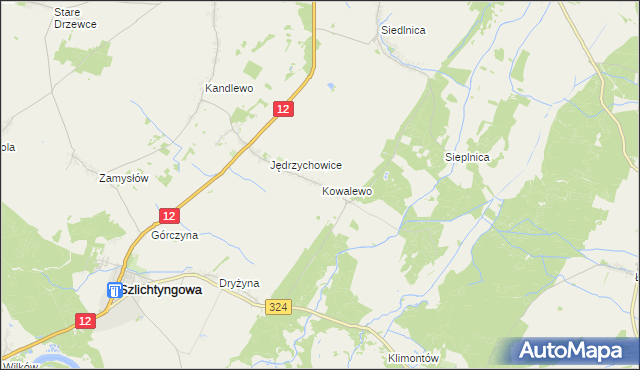 mapa Kowalewo gmina Szlichtyngowa, Kowalewo gmina Szlichtyngowa na mapie Targeo