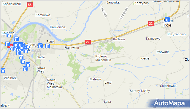 mapa Królewo Malborskie, Królewo Malborskie na mapie Targeo