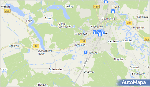 mapa Krosinko gmina Mosina, Krosinko gmina Mosina na mapie Targeo