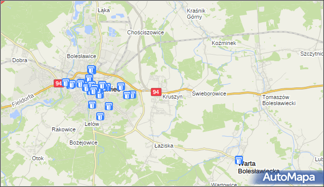 mapa Kruszyn gmina Bolesławiec, Kruszyn gmina Bolesławiec na mapie Targeo