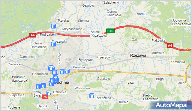 mapa Krzeczów gmina Rzezawa, Krzeczów gmina Rzezawa na mapie Targeo