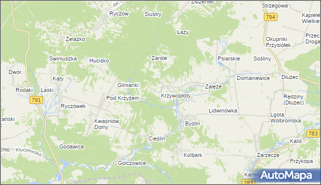 mapa Krzywopłoty gmina Klucze, Krzywopłoty gmina Klucze na mapie Targeo