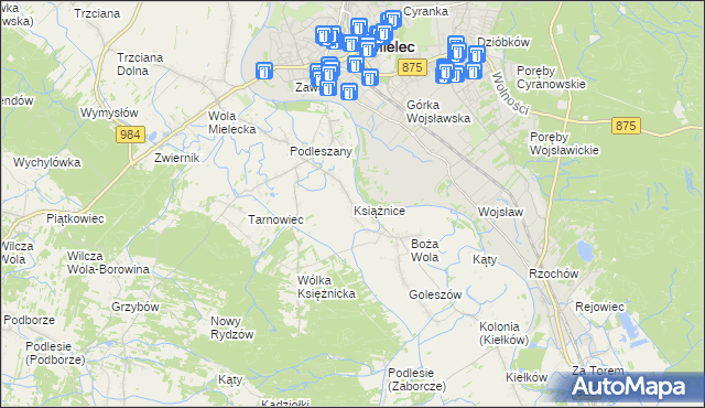 mapa Książnice gmina Mielec, Książnice gmina Mielec na mapie Targeo