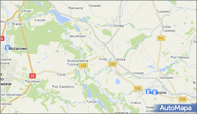 mapa Kuligi gmina Grodziczno, Kuligi gmina Grodziczno na mapie Targeo