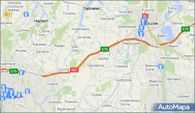 mapa Łączka gmina Dębowiec, Łączka gmina Dębowiec na mapie Targeo