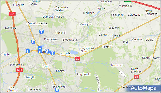 mapa Łagiewniki Nowe, Łagiewniki Nowe na mapie Targeo