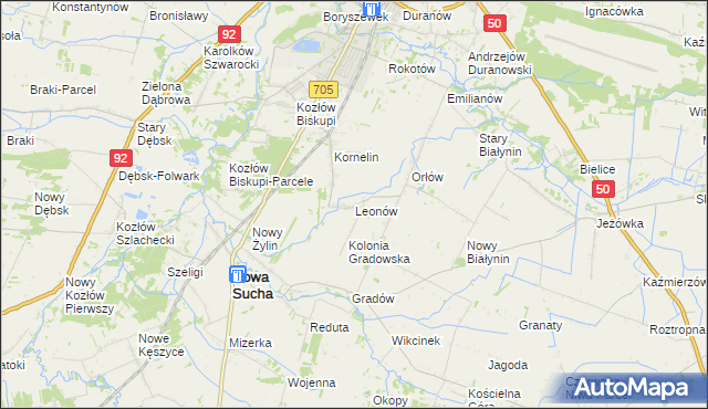 mapa Leonów gmina Nowa Sucha, Leonów gmina Nowa Sucha na mapie Targeo