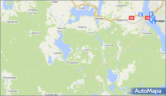 mapa Lisiny gmina Mikołajki, Lisiny gmina Mikołajki na mapie Targeo