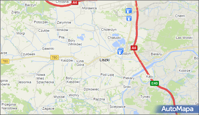 mapa Liszki powiat krakowski, Liszki powiat krakowski na mapie Targeo
