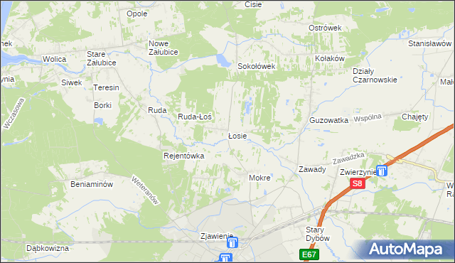 mapa Łosie gmina Radzymin, Łosie gmina Radzymin na mapie Targeo