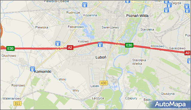 mapa Luboń powiat poznański, Luboń powiat poznański na mapie Targeo