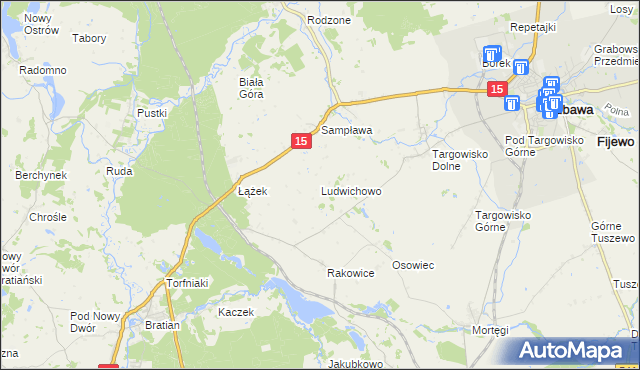 mapa Ludwichowo gmina Lubawa, Ludwichowo gmina Lubawa na mapie Targeo