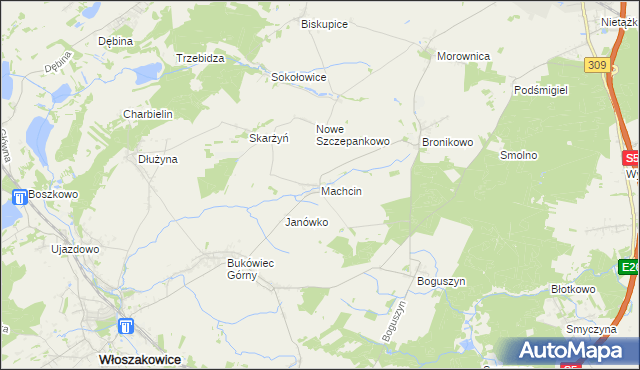 mapa Machcin gmina Śmigiel, Machcin gmina Śmigiel na mapie Targeo