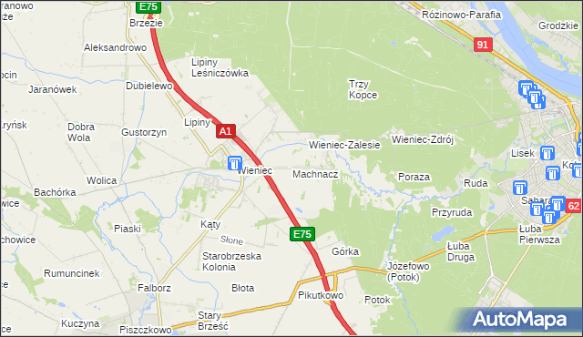 mapa Machnacz gmina Brześć Kujawski, Machnacz gmina Brześć Kujawski na mapie Targeo