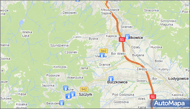 mapa Meszna gmina Wilkowice, Meszna gmina Wilkowice na mapie Targeo