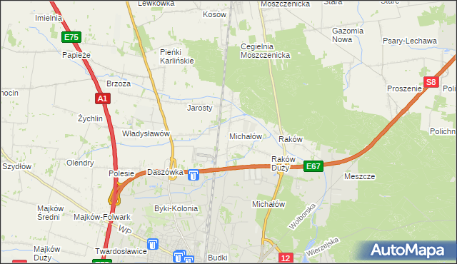 mapa Michałów gmina Moszczenica, Michałów gmina Moszczenica na mapie Targeo