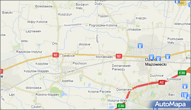 mapa Michałówek gmina Ożarów Mazowiecki, Michałówek gmina Ożarów Mazowiecki na mapie Targeo