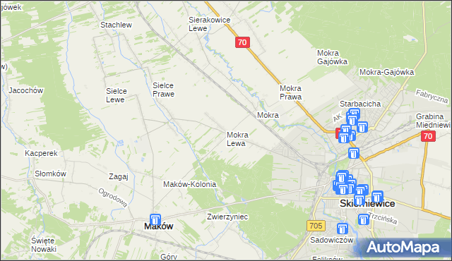 mapa Mokra Lewa, Mokra Lewa na mapie Targeo