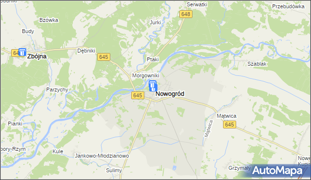 mapa Nowogród powiat łomżyński, Nowogród powiat łomżyński na mapie Targeo