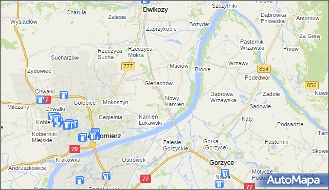 mapa Nowy Kamień gmina Dwikozy, Nowy Kamień gmina Dwikozy na mapie Targeo