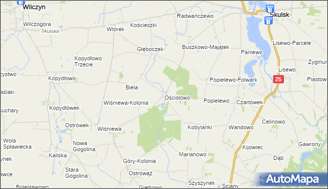 mapa Ościsłowo gmina Wilczyn, Ościsłowo gmina Wilczyn na mapie Targeo