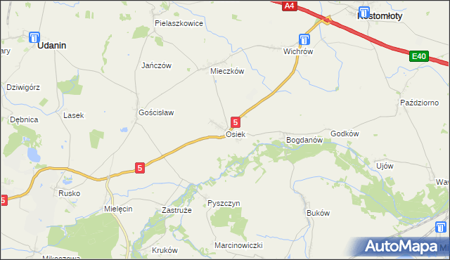mapa Osiek gmina Kostomłoty, Osiek gmina Kostomłoty na mapie Targeo