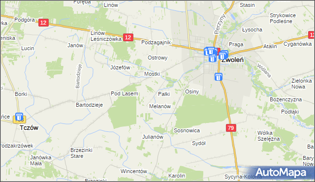 mapa Pałki gmina Zwoleń, Pałki gmina Zwoleń na mapie Targeo
