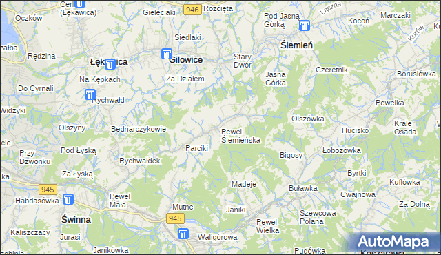 mapa Pewel Ślemieńska, Pewel Ślemieńska na mapie Targeo