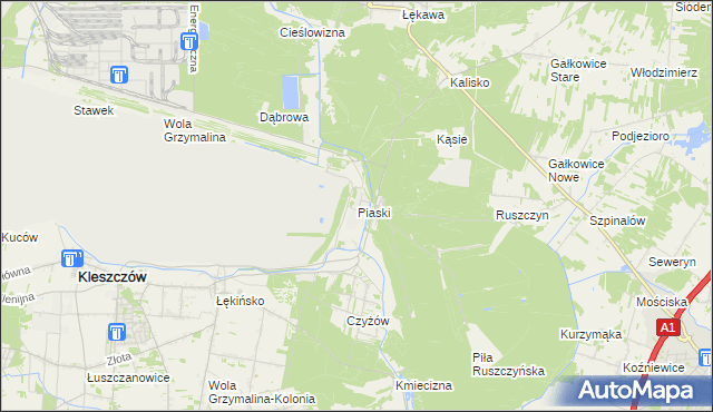 mapa Piaski gmina Kleszczów, Piaski gmina Kleszczów na mapie Targeo