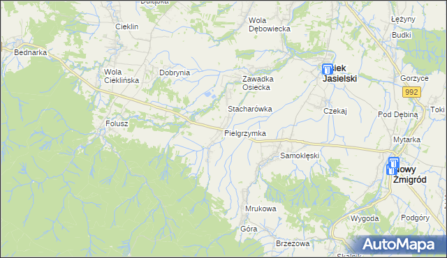 mapa Pielgrzymka gmina Osiek Jasielski, Pielgrzymka gmina Osiek Jasielski na mapie Targeo