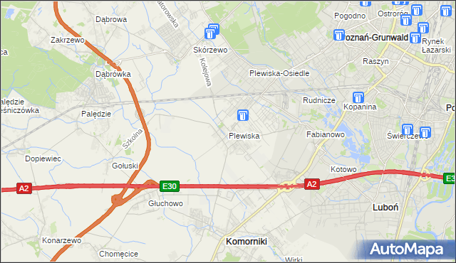 mapa Plewiska gmina Komorniki, Plewiska gmina Komorniki na mapie Targeo