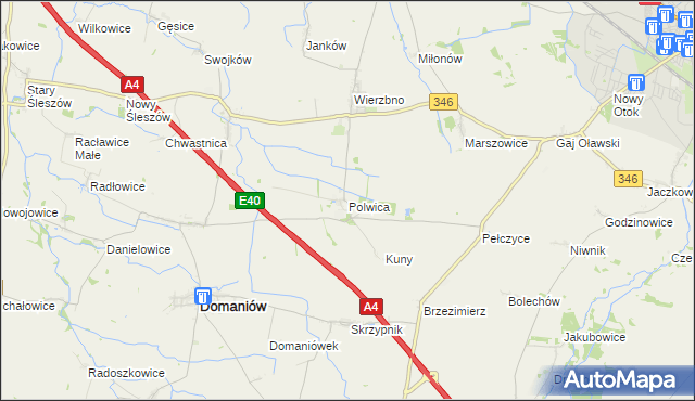 mapa Polwica gmina Domaniów, Polwica gmina Domaniów na mapie Targeo