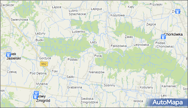 mapa Poraj gmina Chorkówka, Poraj gmina Chorkówka na mapie Targeo