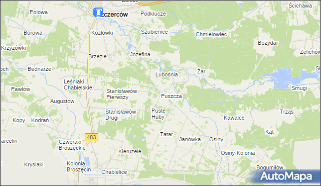 mapa Puszcza gmina Szczerców, Puszcza gmina Szczerców na mapie Targeo