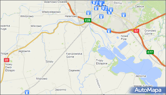 mapa Raczki Elbląskie, Raczki Elbląskie na mapie Targeo