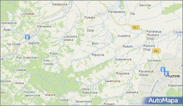 mapa Rączyna, Rączyna na mapie Targeo