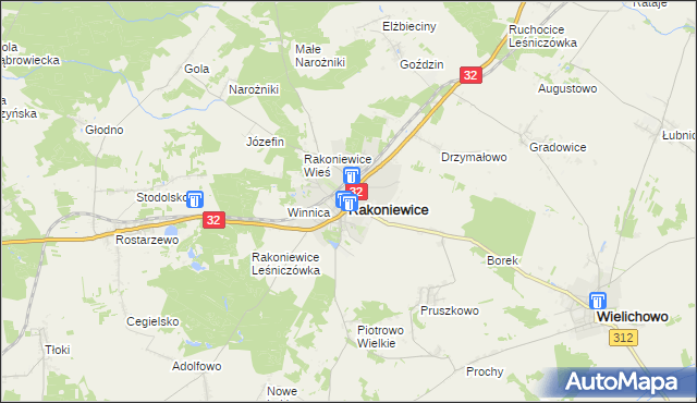 mapa Rakoniewice, Rakoniewice na mapie Targeo