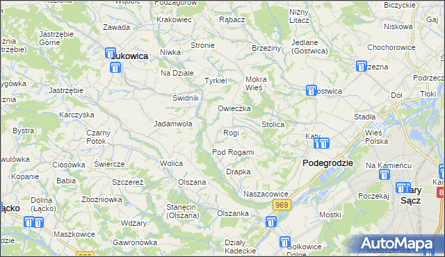 mapa Rogi gmina Podegrodzie, Rogi gmina Podegrodzie na mapie Targeo