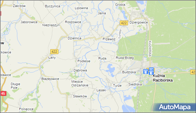mapa Ruda gmina Kuźnia Raciborska, Ruda gmina Kuźnia Raciborska na mapie Targeo